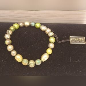 Honora Green Freshwater Pearl Stretch Bracelet NWT w Box